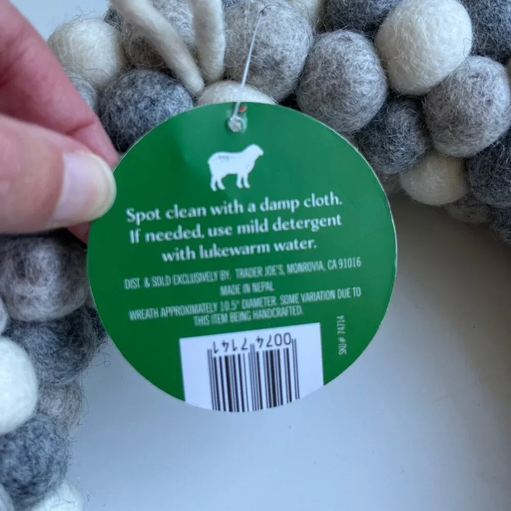 NWT Trader Joe's Felted Wool Wreath in Neutral Grays